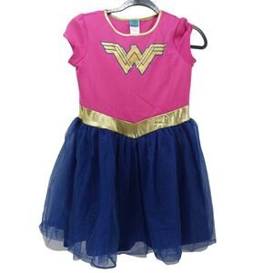 Wonder Women Pink Blue Tutu Dress Short Sleeve L (10-12)